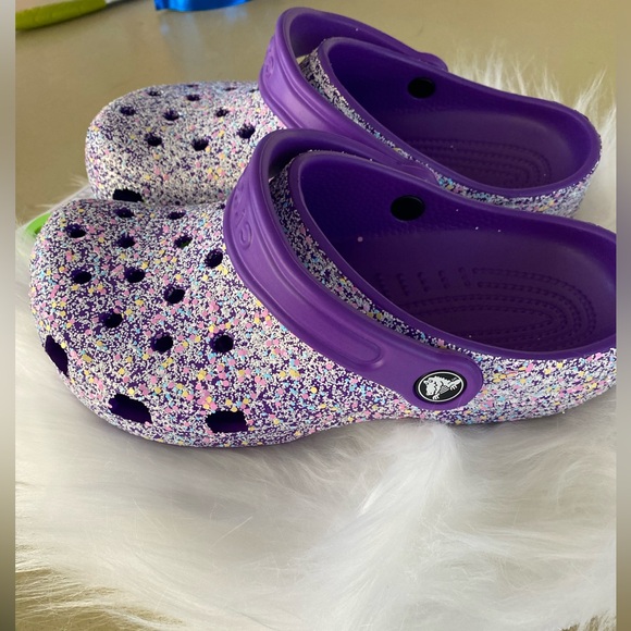 NWT Crocs classic glitter clogs sparkly purple slip ons Size J3 - Picture 6 of 11